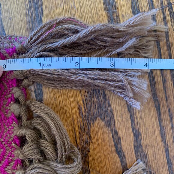 Alpaca Blend Woven Scarf Magenta Pink Brown Geometric Diamond Weave Fringe Peru - Picture 6 of 8